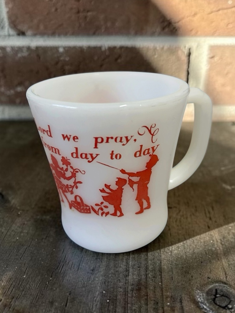 VTG Fire King Milk Glass Bless This Food Prayer Mug D-Handle Coffee Cup